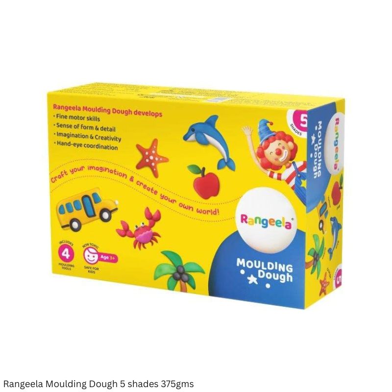 Rangeela Moulding Dough 375g – 5 Shades with 4 Moulding Tools | Creative Dough Kit for Kids