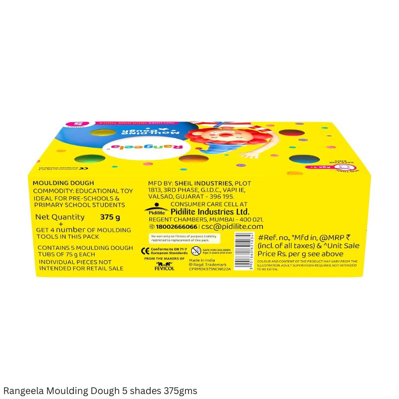 Rangeela Moulding Dough 375g – 5 Shades with 4 Moulding Tools | Creative Dough Kit for Kids