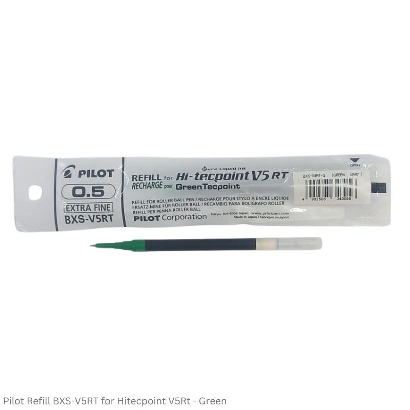 Pilot Refill BXS-V5RT for Hi-tecpoint V5RT Rollerball Pen 0.5mm in Black, Blue, Green and Red Ink