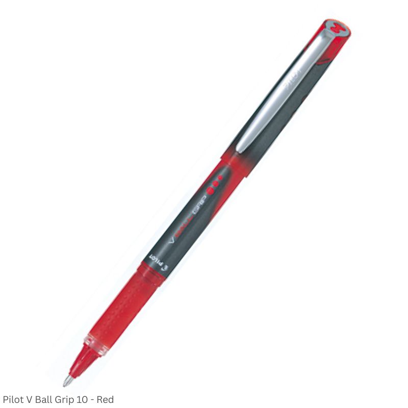 Pilot V Ball Grip 10 Liquid Rollerball Pen in 4 Black, Blue, Green and Red Ink Colors, 1.0mm Point