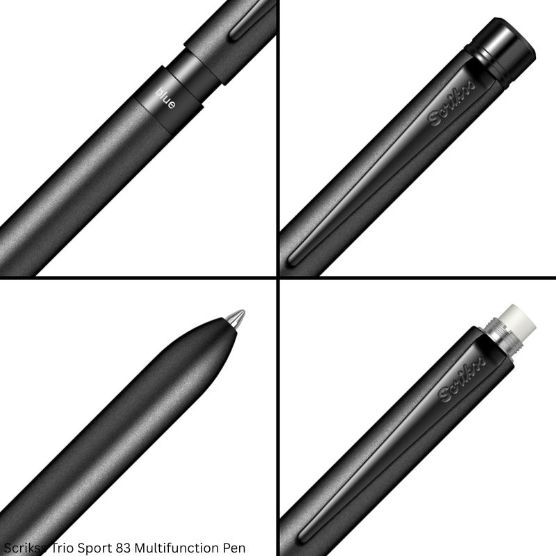 Scrikss Trio Sport 83 Matte Black 3-in-1 Multi Pen – Blue and Red Ballpoint with 0.7mm Mechanical Pencil