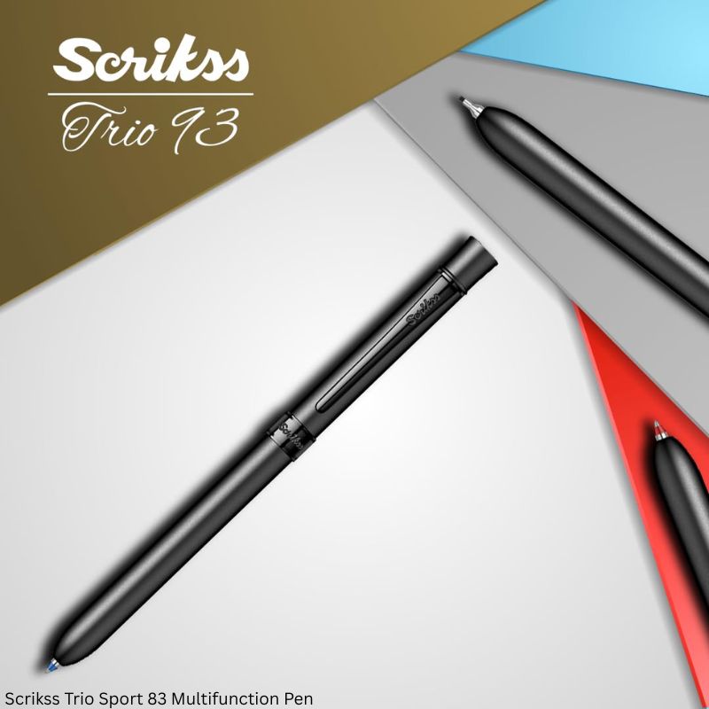 Scrikss Trio Sport 83 Matte Black 3-in-1 Multi Pen – Blue and Red Ballpoint with 0.7mm Mechanical Pencil