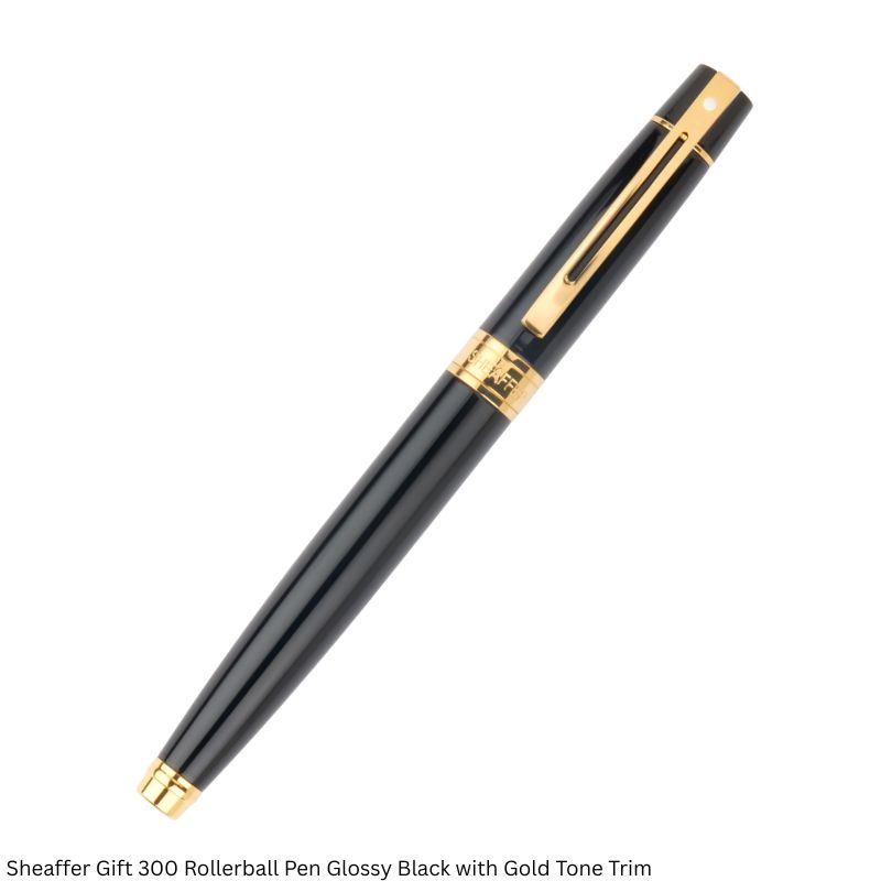 Sheaffer Gift 300 9325 Rollerball Pen – Glossy Black with Gold-Tone Trim, Black Ink