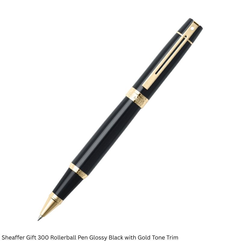Sheaffer Gift 300 9325 Rollerball Pen – Glossy Black with Gold-Tone Trim, Black Ink