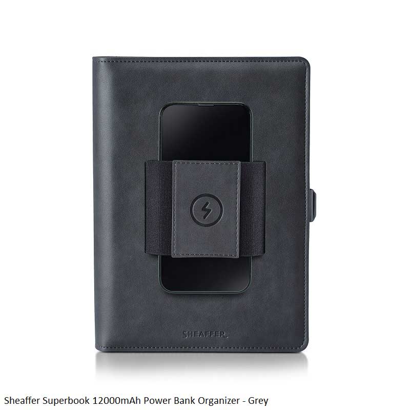 Sheaffer Superbook Wireless Power Bank Organizer 12000mAh Grey - Executive Portfolio