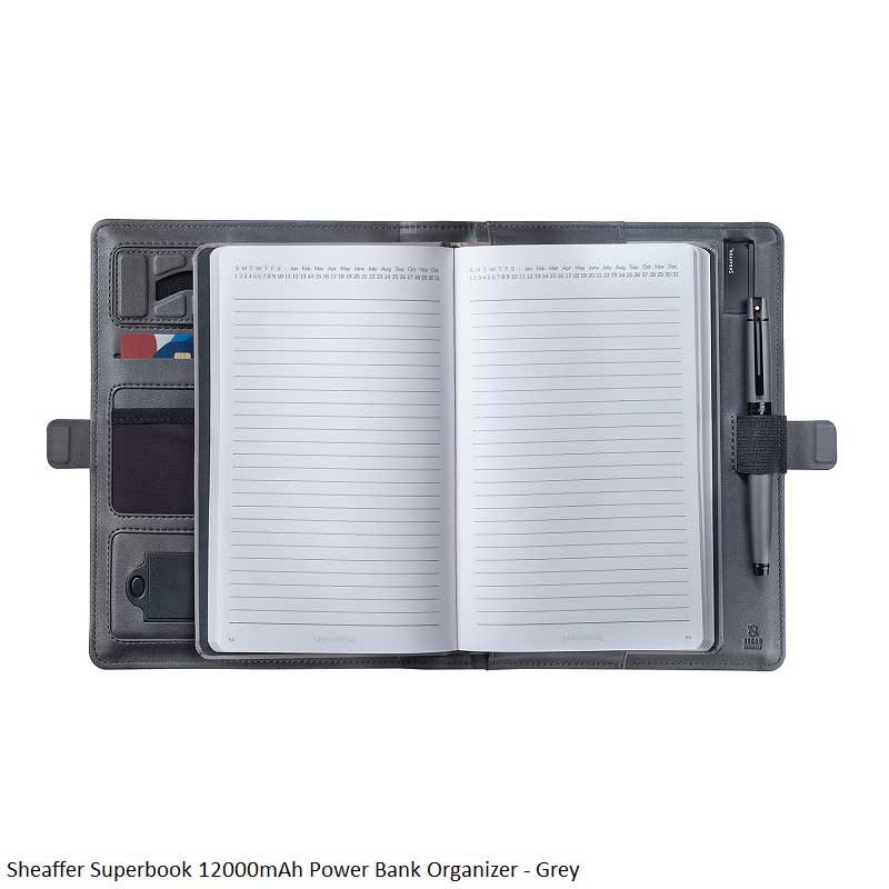 Sheaffer Superbook Wireless Power Bank Organizer 12000mAh Grey - Executive Portfolio