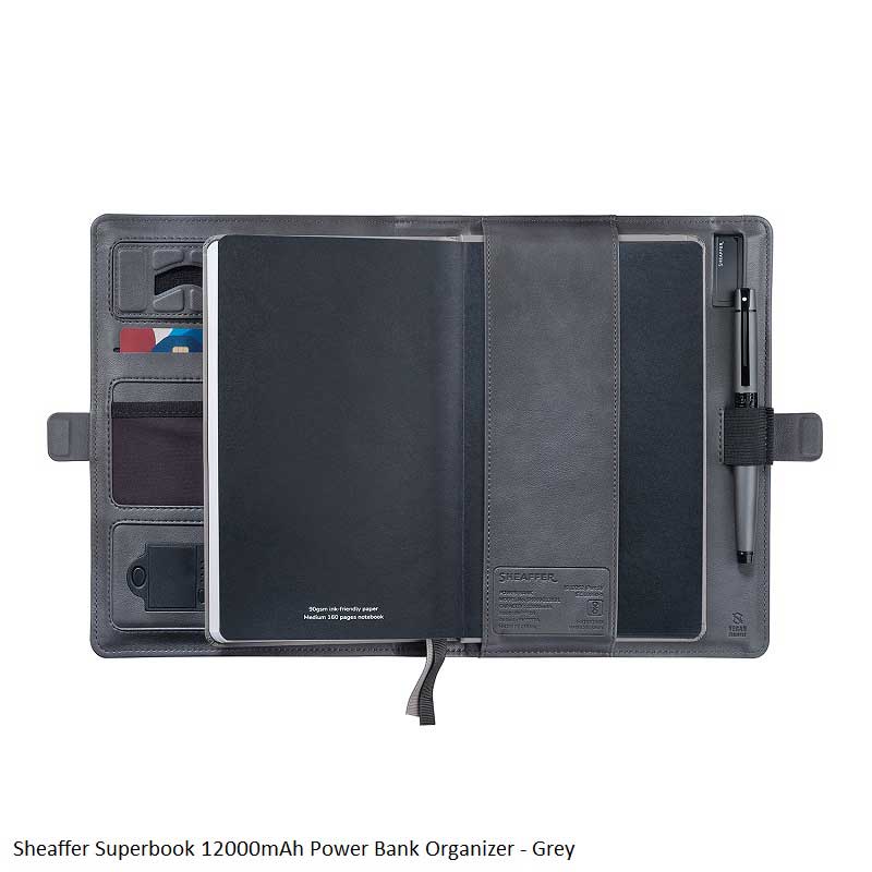 Sheaffer Superbook Wireless Power Bank Organizer 12000mAh Grey - Executive Portfolio