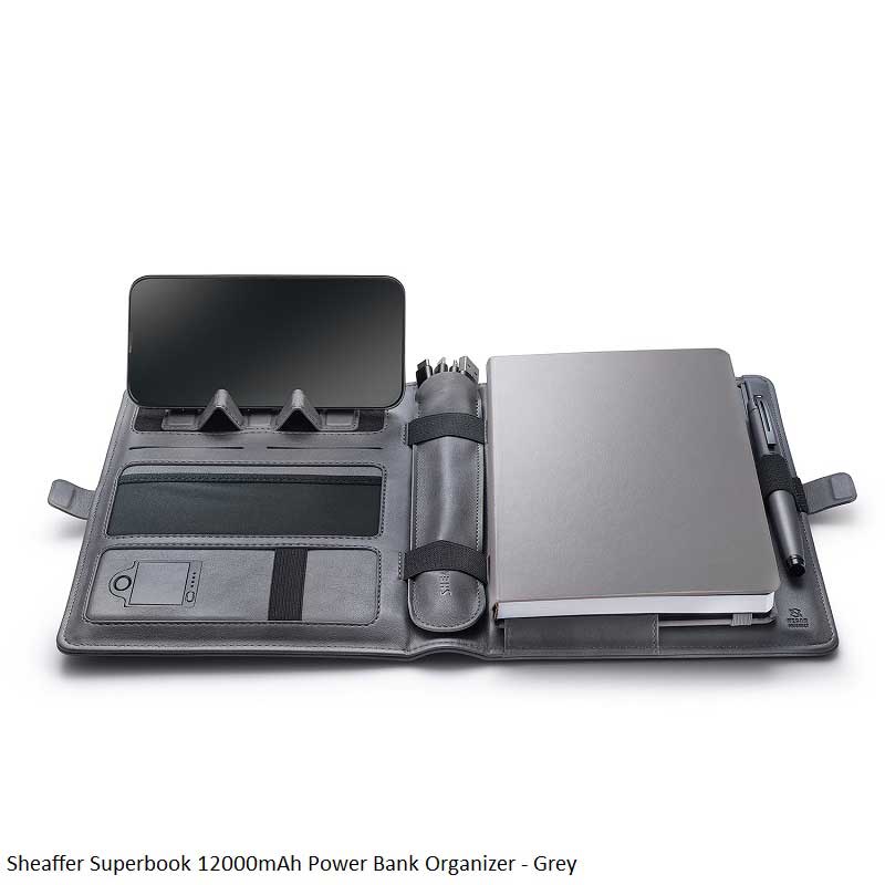 Sheaffer Superbook Wireless Power Bank Organizer 12000mAh Grey - Executive Portfolio