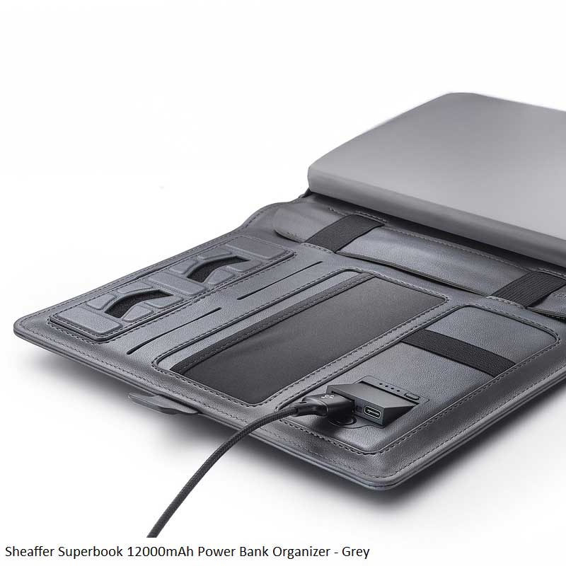 Sheaffer Superbook Wireless Power Bank Organizer 12000mAh Grey - Executive Portfolio