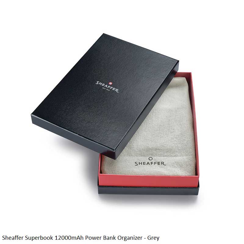 Sheaffer Superbook Wireless Power Bank Organizer 12000mAh Grey - Executive Portfolio