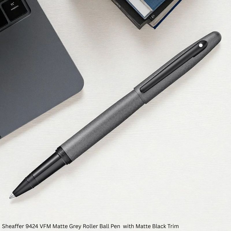 Sheaffer VFM 9424 Matte Gray Rollerball Pen – Matte Black Trim, Black Ink