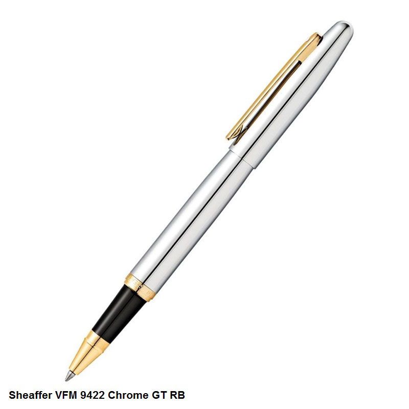 Sheaffer 9422 VFM Polished Chrome GT Rollerball Pen – Gold Trim, Medium Black Ink