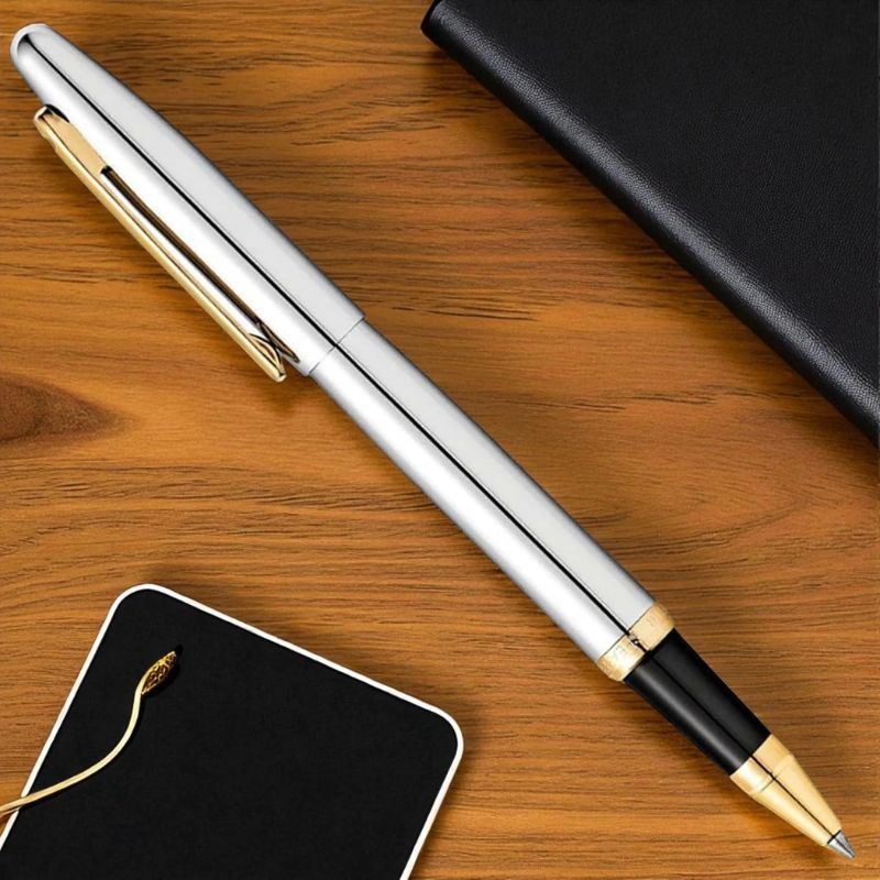 Sheaffer 9422 VFM Polished Chrome GT Rollerball Pen – Gold Trim, Medium Black Ink