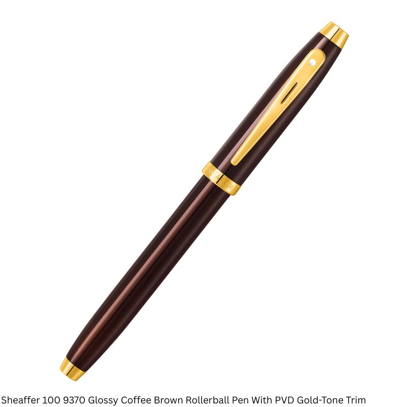 Sheaffer 100 9370 Glossy Coffee Brown Rollerball Pen – PVD Gold-Tone Trim, Black Ink