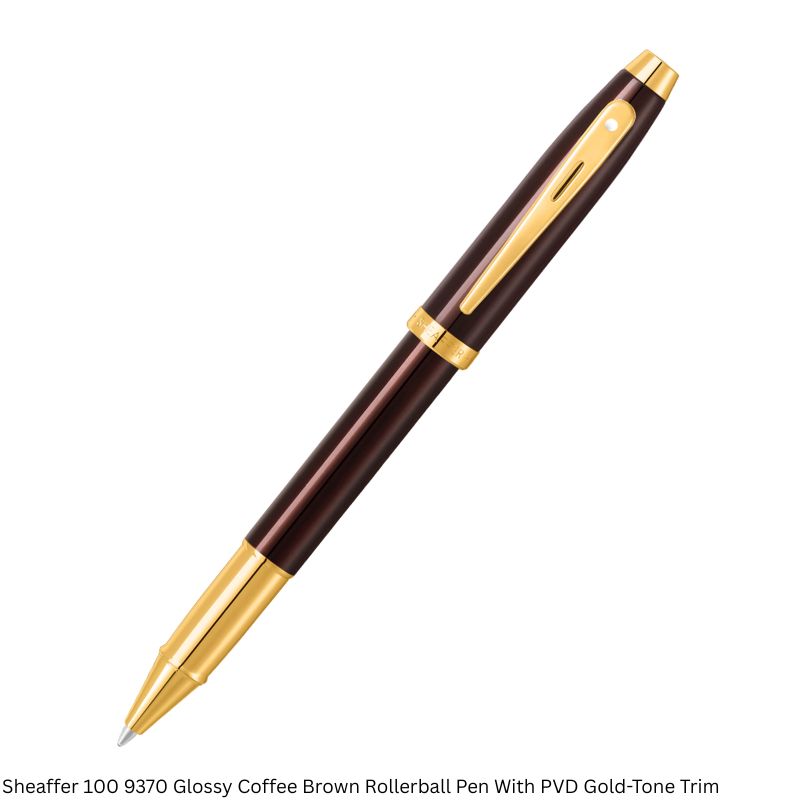 Sheaffer 100 9370 Glossy Coffee Brown Rollerball Pen – PVD Gold-Tone Trim, Black Ink