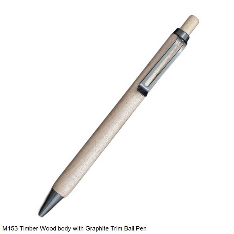 M153 Timber Graphite Ball Point Pen Wooden Finish with Metal Clip Premium Pen