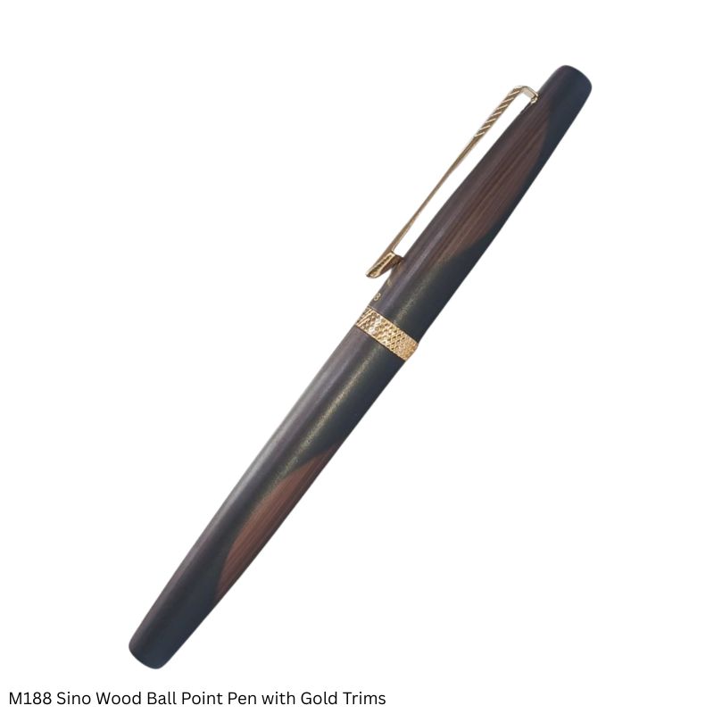 M188 Sino Wood Metal Ball Point Pen with Gold Trims | Personalised Corporate Gift Pen