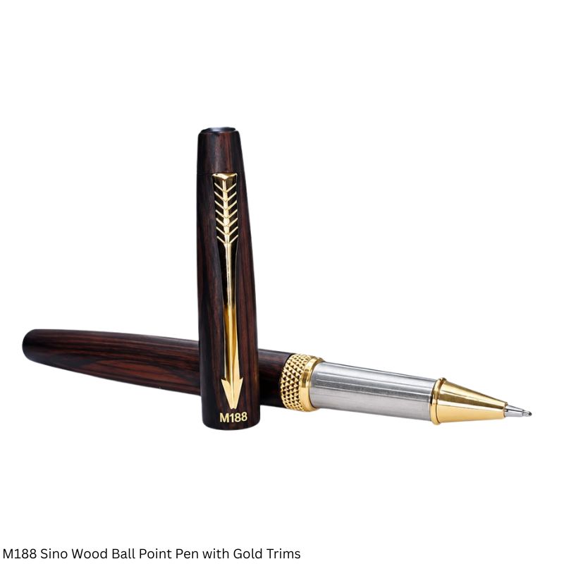 M188 Sino Wood Metal Ball Point Pen with Gold Trims | Personalised Corporate Gift Pen
