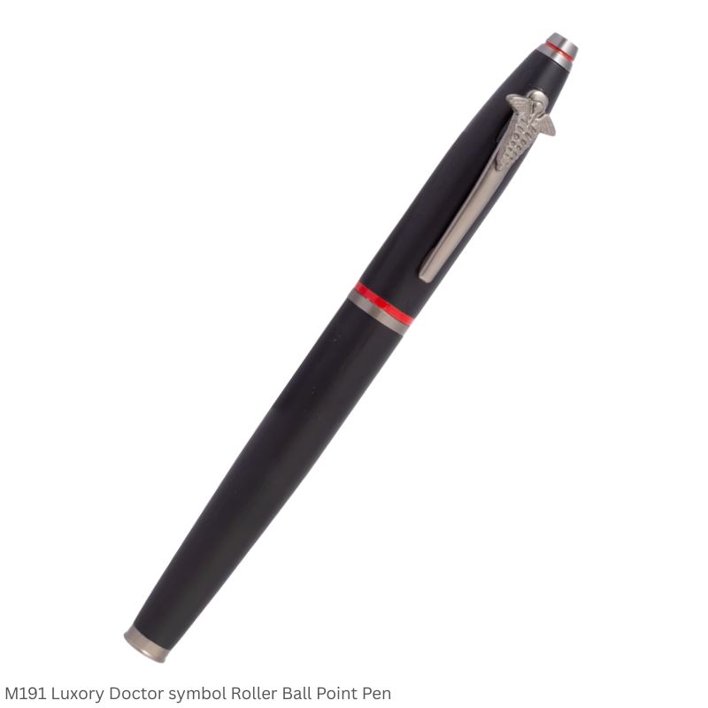 M191 Luxury Doctor Symbol Roller Ball Pen Matte Black Finish Metal Body with Gun Metal Trims