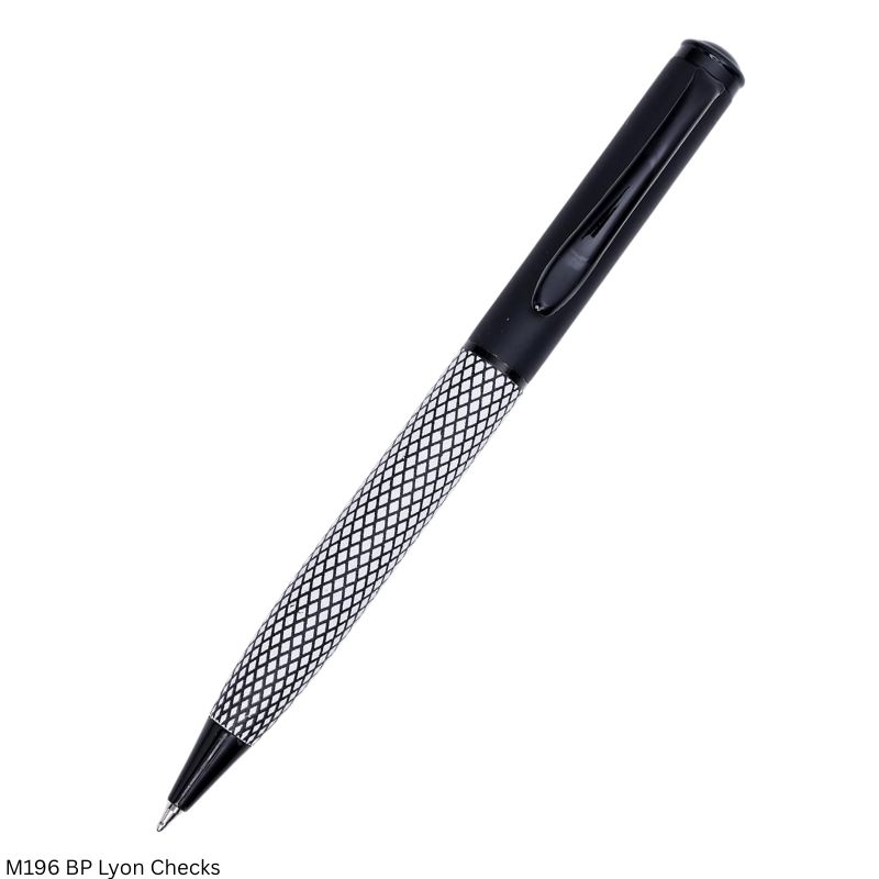 M196 Lyon Checks Ball Point Pen – Black and White Diamond Cut Design Metal Body - Premium Executive Ball Pen