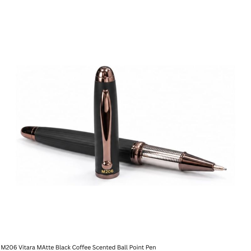 M206 Vitara Striped Coffee-Scented Ball Pen with Glossy Coffee Trims & Metal Gift Box