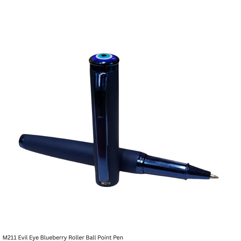 M211 Evil Eye Blueberry Roller Ball Pen with Glossy Blue Trims & Metal Gift Box