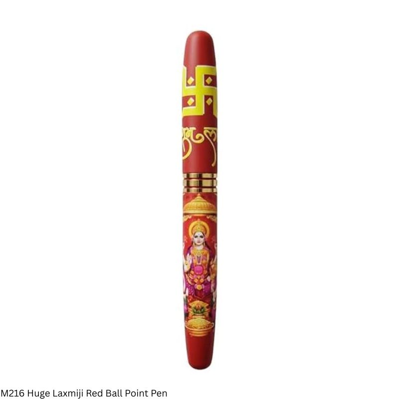 M216 Divine Series Premium Spiritual Ball Pen – Red Metal Body with Lakshmiji, Lord Ganesha & Maa Saraswatiji Prints, Gold Clip and Gift Box