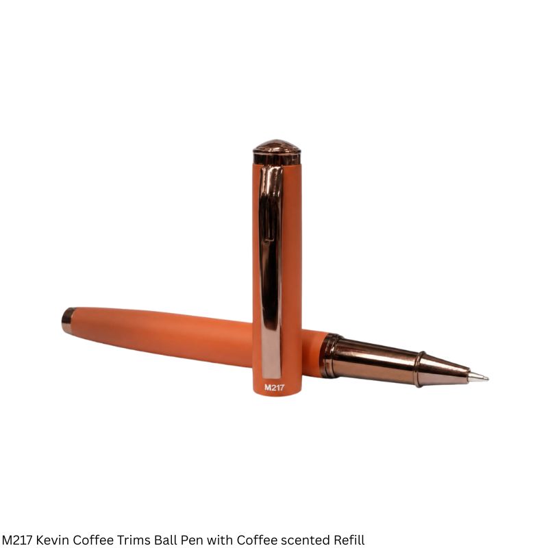 Pen M217 Kevin Orange Shaded Metal Ball Pen with Coffee-Scented Refill, Coffee Trims & Gift Box