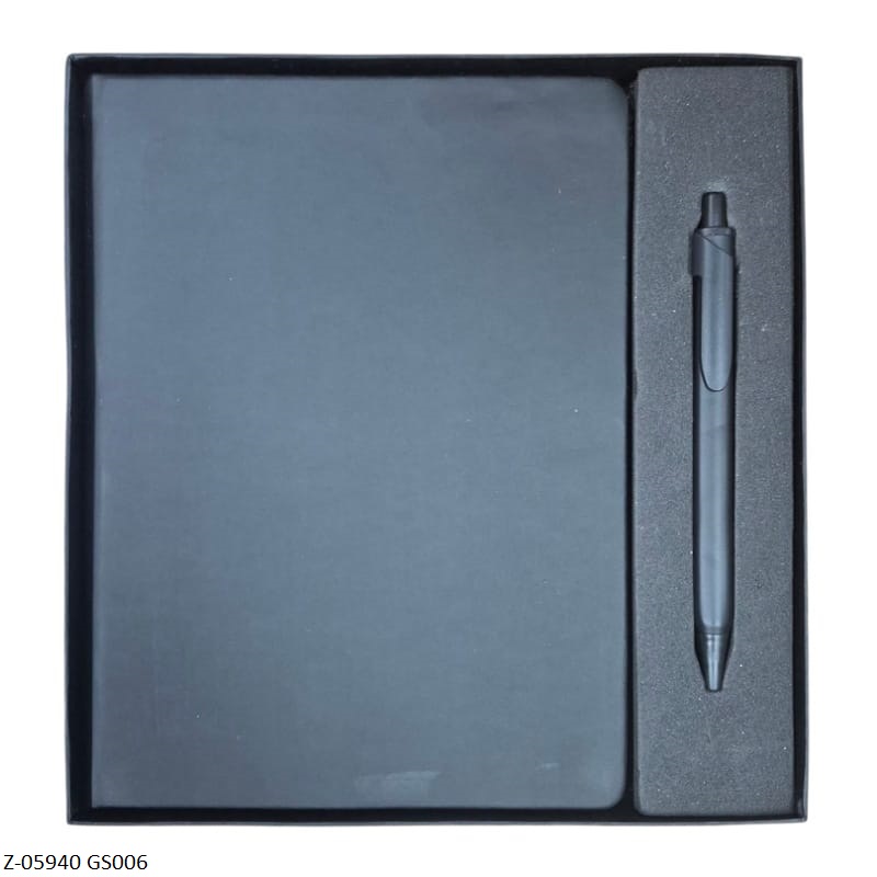 GS006 A5 Elastic Closer 160 Pages Notebook with Triangular Grip Matte Black Ball Pen Gift Set