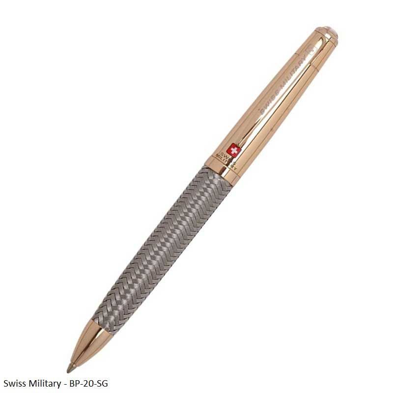 Swiss Military BP-20-SG Ballpoint Pen – 24K Gold-Plated Brass with Stainless Steel Mesh