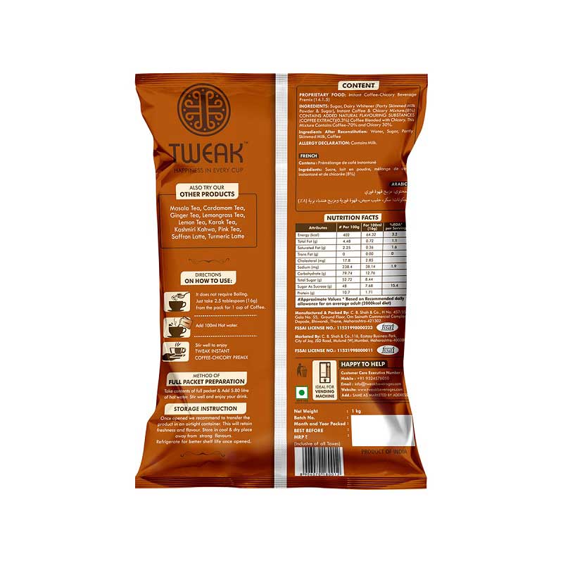 Tweak Instant Tea and Coffee Premix pack of 1Kg