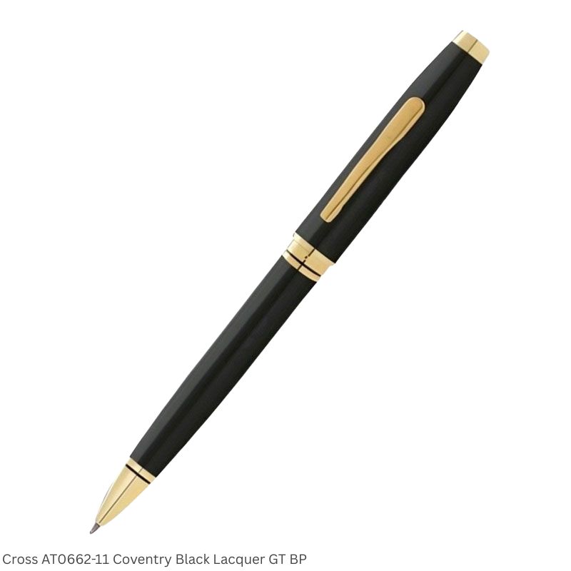 Cross AT0662-11 Coventry Black Lacquer Gold Trim Ballpoint Pen Ink Black