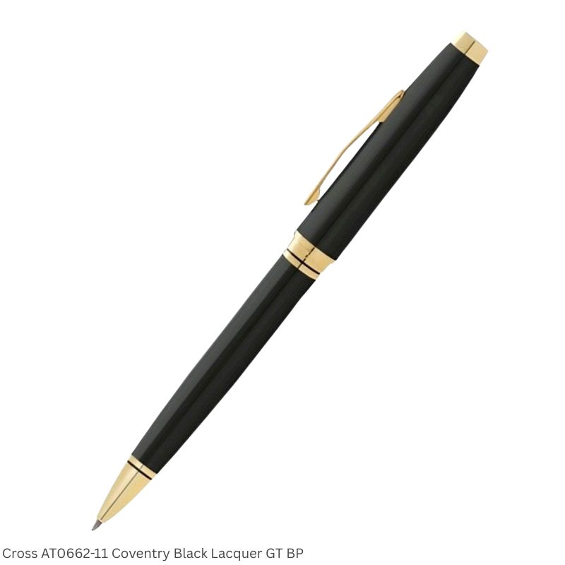 Cross AT0662-11 Coventry Black Lacquer Gold Trim Ballpoint Pen Ink Black