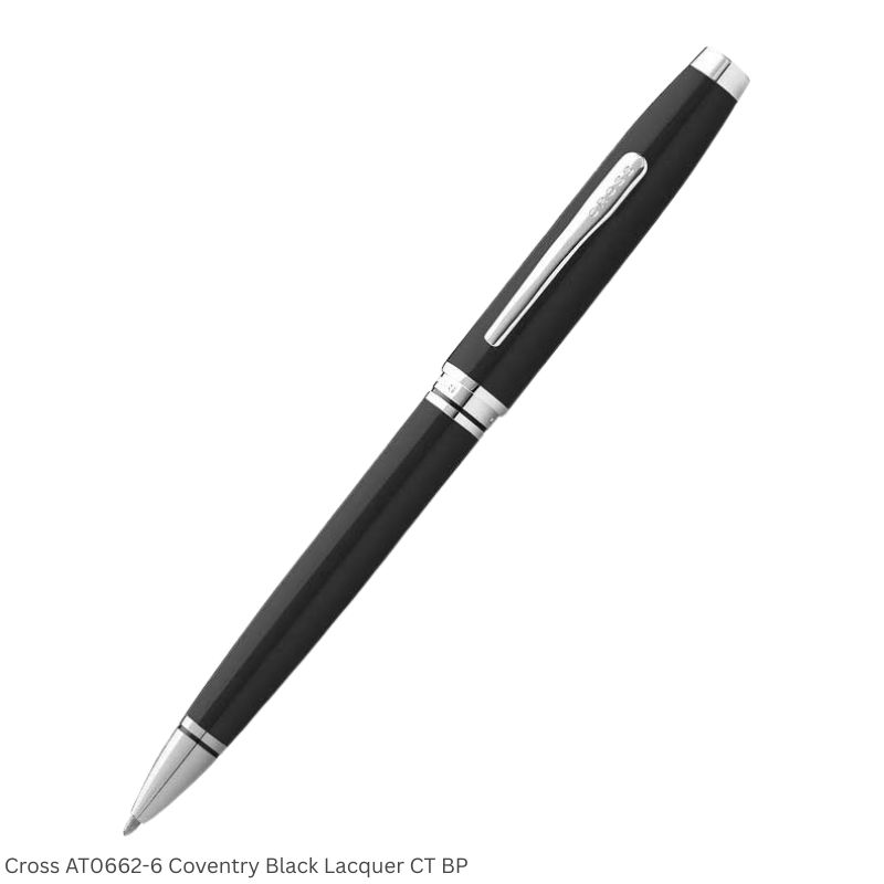 Cross AT0662-6 Coventry Black Lacquer Chrome Trim Ballpoint Pen Ink Black