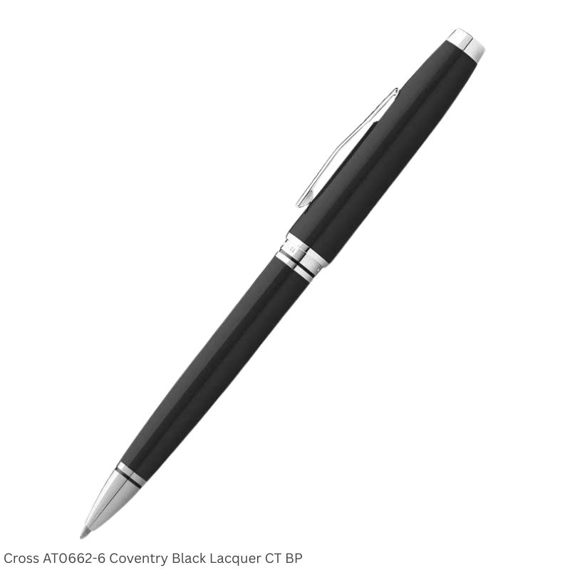 Cross AT0662-6 Coventry Black Lacquer Chrome Trim Ballpoint Pen Ink Black