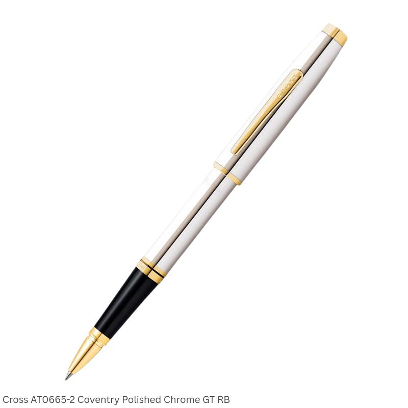 Cross AT0665-2 Coventry Polished Chrome with Gold Trim Rollerball Pen Ink Black