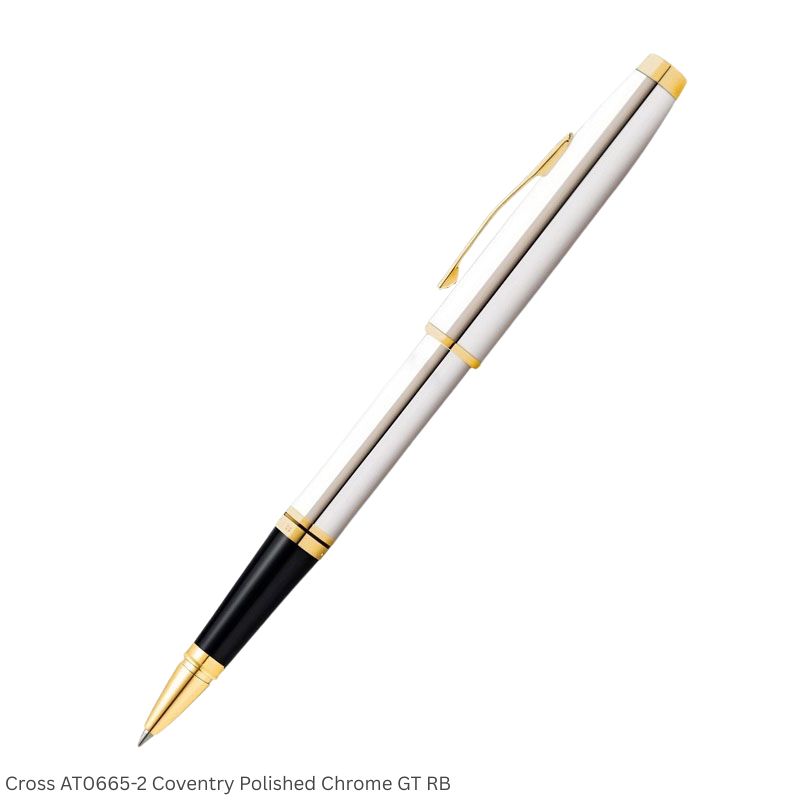 Cross AT0665-2 Coventry Polished Chrome with Gold Trim Rollerball Pen Ink Black