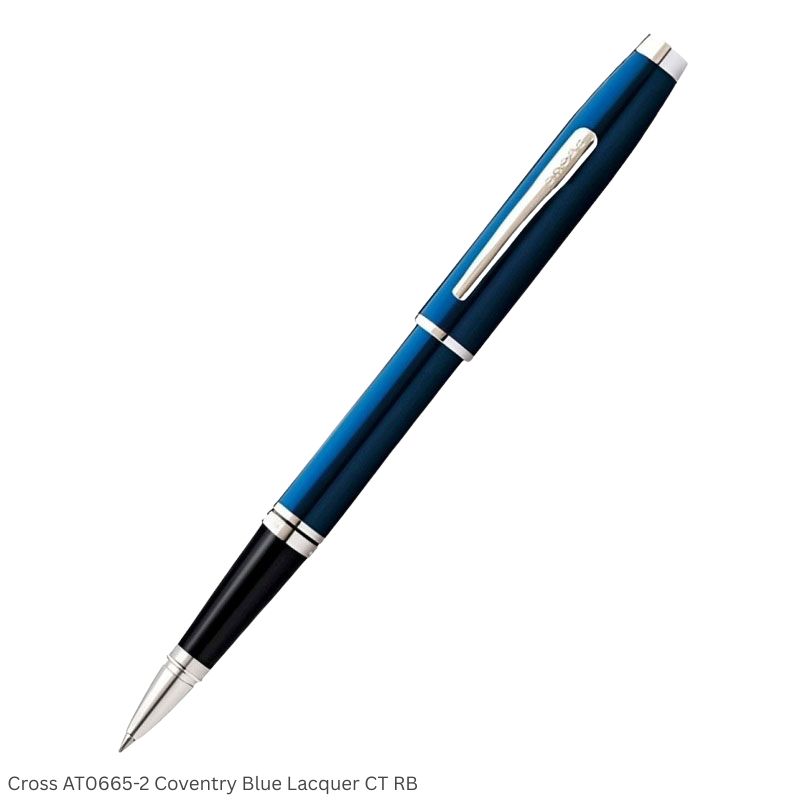 Cross AT0665-9 Coventry Blue Lacquer with Chrome Trim Rollerball Pen Ink Black