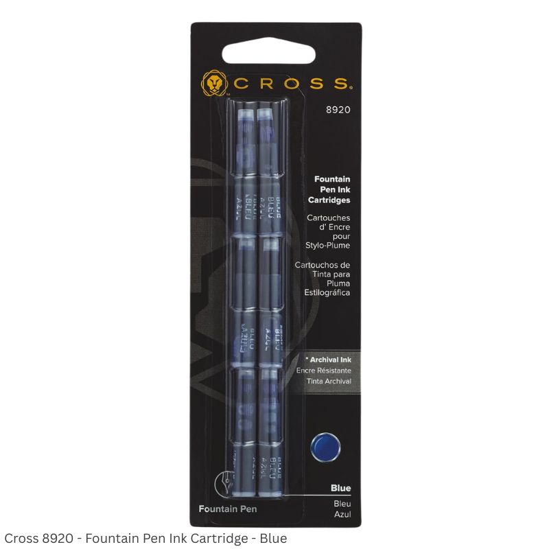 Cross Fountain Pen Ink Cartridge - 6pcs per pack per color - Ink Color Black (8921) and Blue (8920)