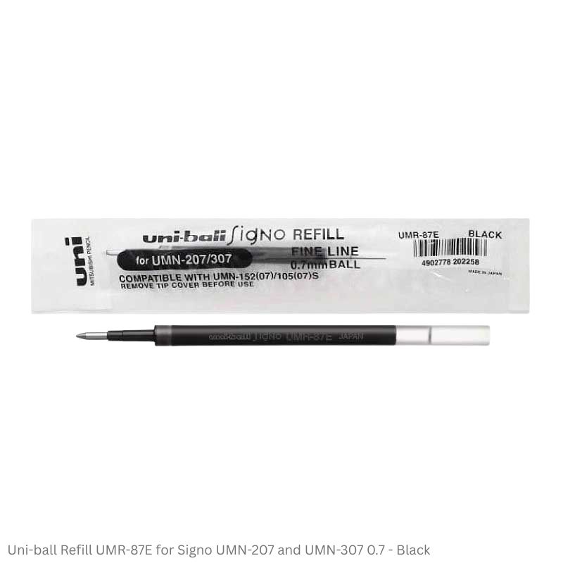 Uni-ball Refill UMR-87E for Signo Gel Pen UMN-207 and UMN-307 0.7 in Black and Blue Ink